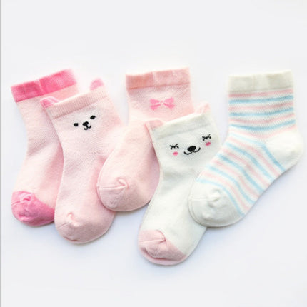 Children's Socks Pack of 5 Colors Breathable Summer Cotton Socks for