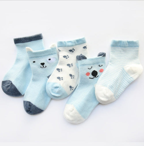 Children's Socks Pack of 5 Colors Breathable Summer Cotton Socks for