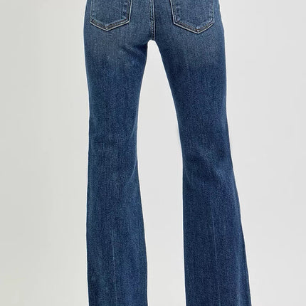 RISEN Full Size Mid Rise Flare Frayed Hem Jeans Plus Size
