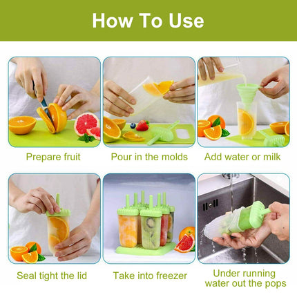 1 Set 6 Cavity Popsicle Molds Reusable Ice Cream DIY Ice Maker Ice Bar