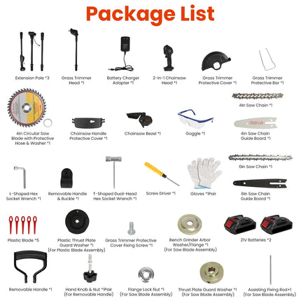 1Set 3-in-1 Cordless Electric Pole Saw Mini Chainsaw Grass Trimmer Kit