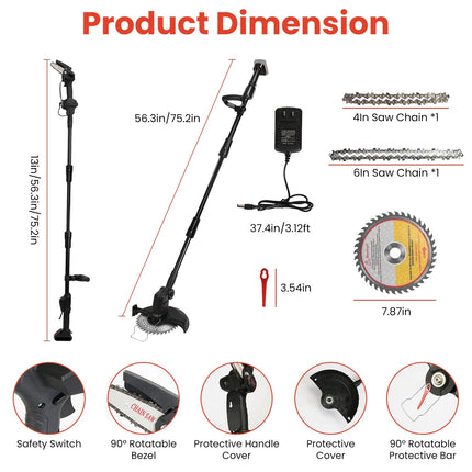 1Set 3-in-1 Cordless Electric Pole Saw Mini Chainsaw Grass Trimmer Kit