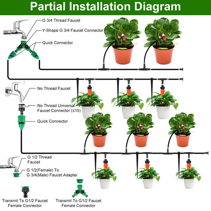 164FT Drip Irrigation Kit Automatic Garden Irrigation System Misting