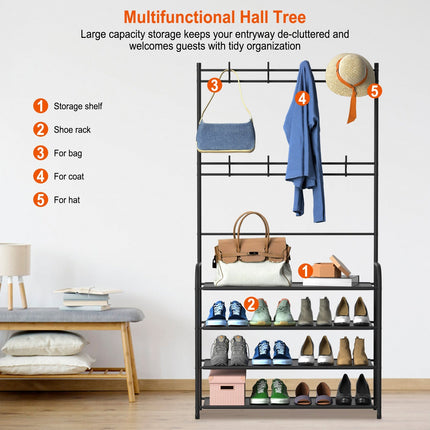 Entryway Coat Hat Rack Shoe Storage Shelf 5 Tier Shoe Rack