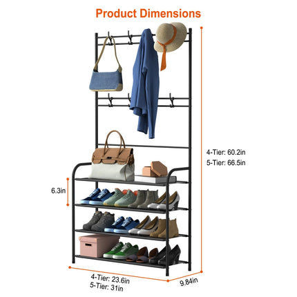 Entryway Coat Hat Rack Shoe Storage Shelf 5 Tier Shoe Rack