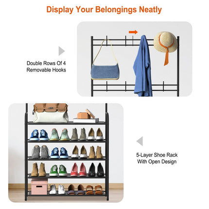 Entryway Coat Hat Rack Shoe Storage Shelf 5 Tier Shoe Rack
