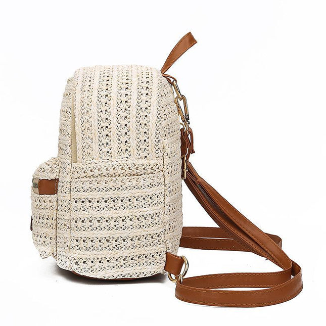 Elegant Straw Woven Backpack For Women