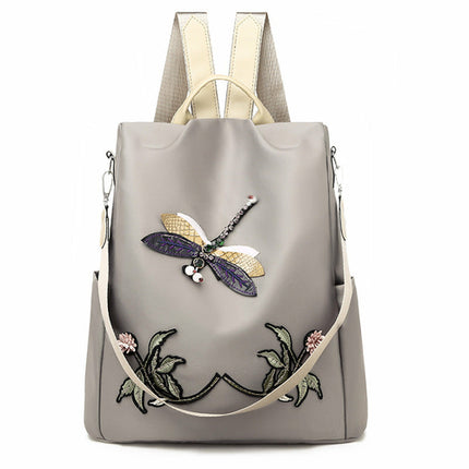 Oxford Cloth Embroidered Dragonfly Pattern Travel Backpack