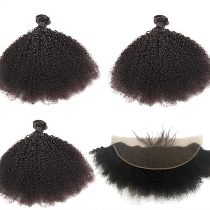 10A Grade 3/4 Bundles Afro Kinky Curly weave with 4X4 Closures & 13x4