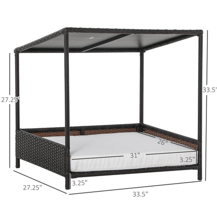 Wicker Dog House Raised Rattan Puppy Bed Cat Shelter for Indoor