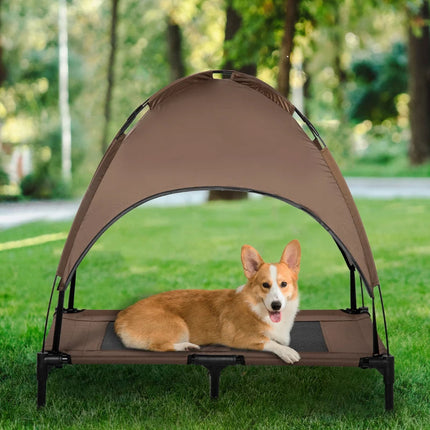 PawHut Elevated Portable Dog Cot Pet Bed With UV Protection Canopy