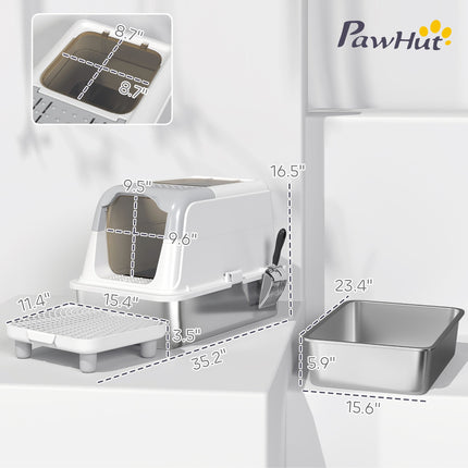Extra Large Stainless Steel Litter Box, Enclosed Cat Litter Box with