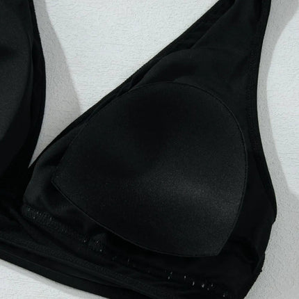 Sheer Mesh Edged Halter V Neck Push Up Bikini Set