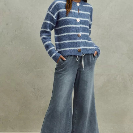 SO ME Mid Rise Elastic Waist Flare Denim Jeans