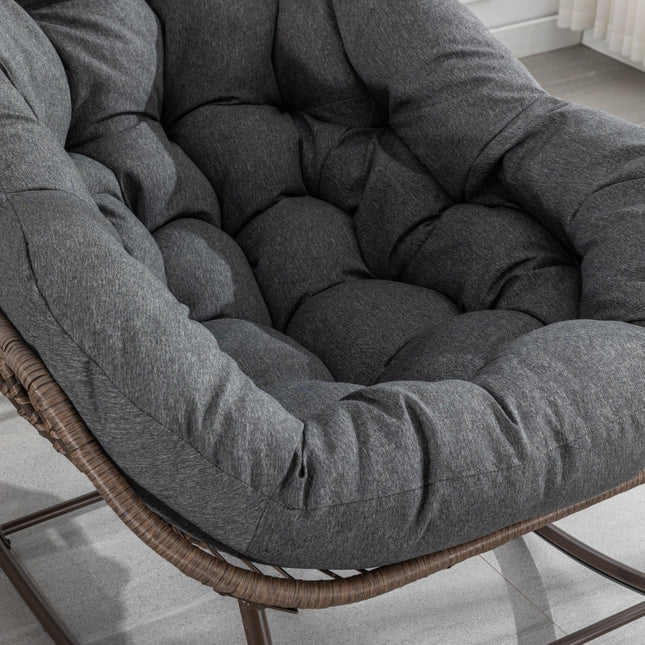 LuneluX_Home – Outdoor Rocking Lounge Chair with Cushion (Grey)
