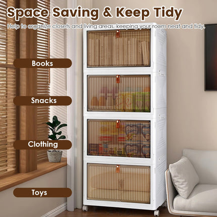4Pc Foldable Storage Bins With Lid Front Magnetic Door Collapsible