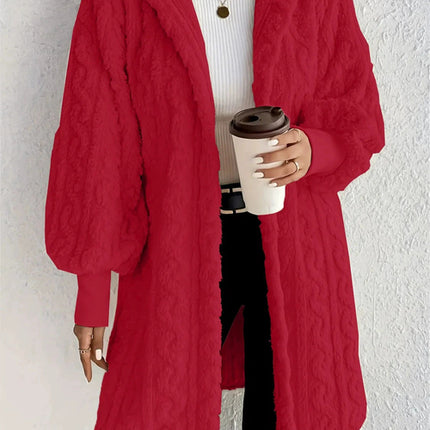 Hooded Double-sided Plush Cuff Thread Long Coat