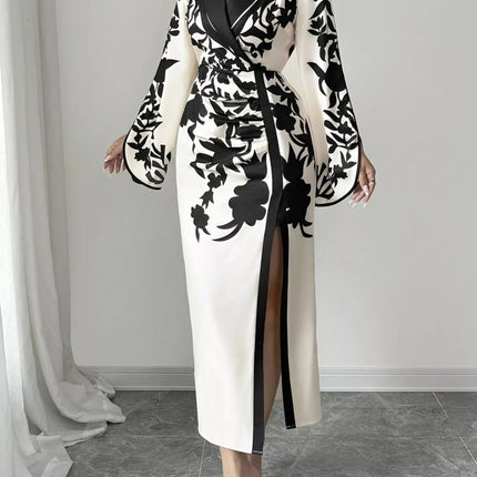 Slit Long Sleeve Wrap Midi Dress