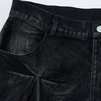 Men's Wide Leg Jeans with Ruched Detail