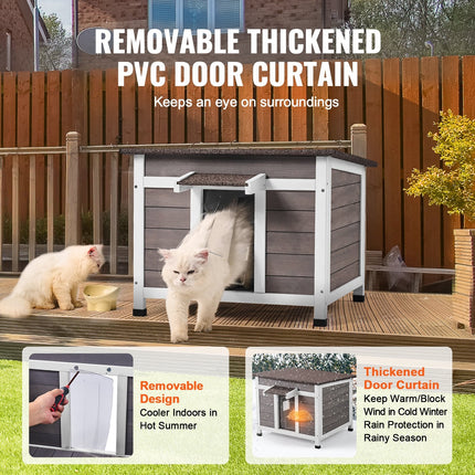 Outdoor Cat House Wooden Feral Cat Shelter With Roof Door Flaps &