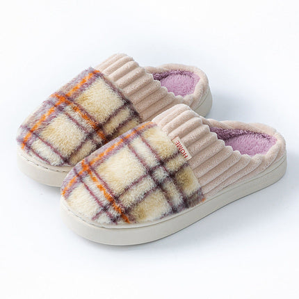 Plaid Plush Slippers Warm Soft Non-slip Bedroom Home Slipper For