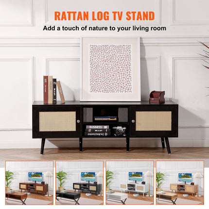 Rattan TV Stand For 65 Inch TV, Boho TV Stand With Rattan Door,