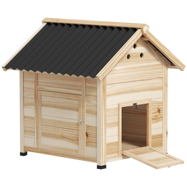 Duck Coop, Wooden Duck House With Openable Roof & Double Doors,