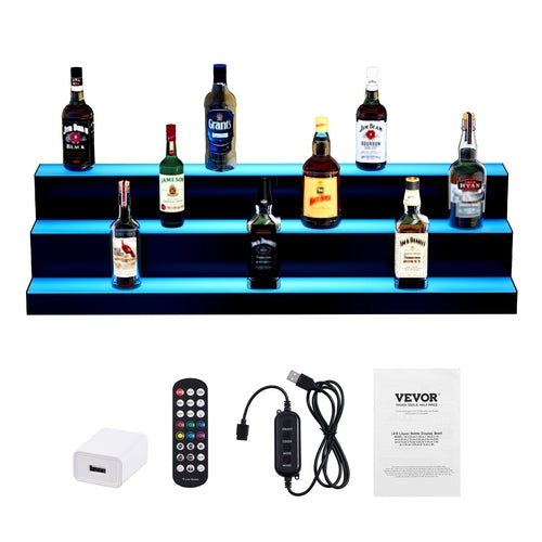 LED Lighted Liquor Bottle Display, 3 Tiers 40 Inches, Illuminated Home