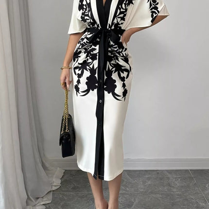 Button Front Half Sleeve Dress