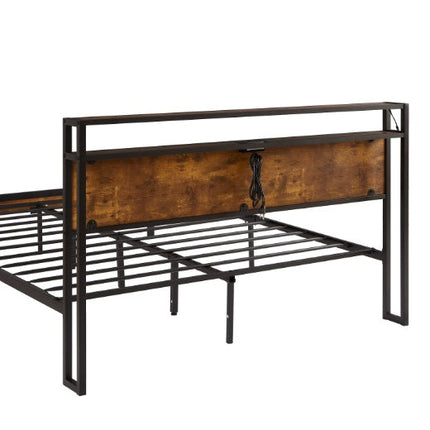 Queen Size Metal Platform Bed Frame With Wooden Headboard And