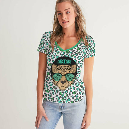 2882Sport™ Tropics of OZ - One Shady Lion Cheetah Women's V-Neck Tee