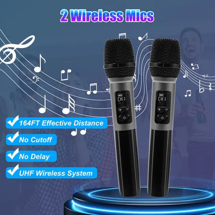 Portable Wireless Party Speaker With LED Light 2 Wireless Mics Remote