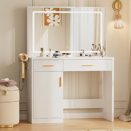 Mirror And Lights, Makeup Vanity Table With Charging Station , 2