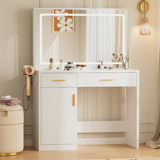 Mirror And Lights, Makeup Vanity Table With Charging Station , 2