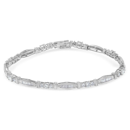 10K White Gold Geometric Pattern Diamond Tennis Bracelet (3 cttw, H-I
