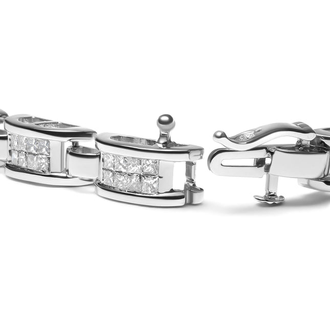 14K White Gold 3.0 Cttw Invisible Set Princess Cut Diamond Link and