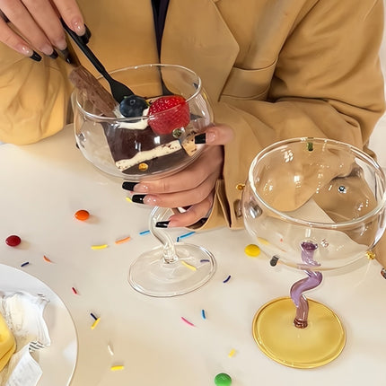 Set Of 2 Hand Blown Rainbow Sprinkles Wine Glasses, Whimsical Eclectic