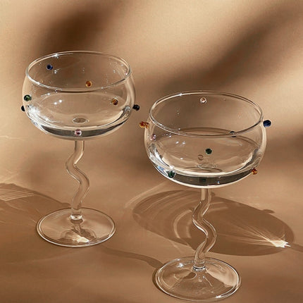Set Of 2 Hand Blown Rainbow Sprinkles Wine Glasses, Whimsical Eclectic