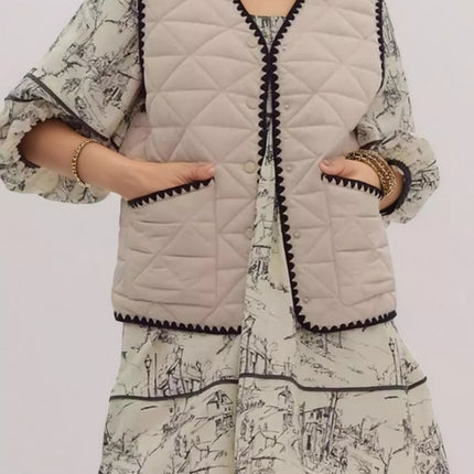 Textured Snap Down Vest Coat