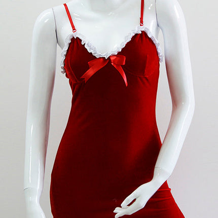 Red Velvet Christmas Lingerie Dress – Sexy Santa Nightwear with Lace
