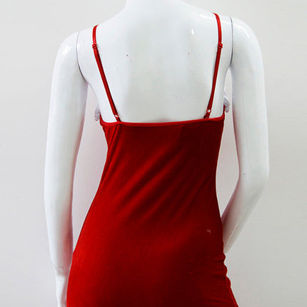 Red Velvet Christmas Lingerie Dress – Sexy Santa Nightwear with Lace