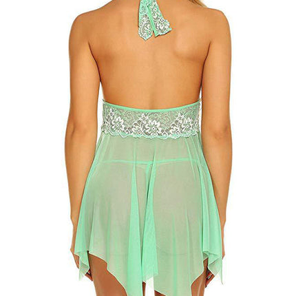 Women’s Sexy Lace Babydoll Lingerie – Sheer Mesh Halter Nightwear