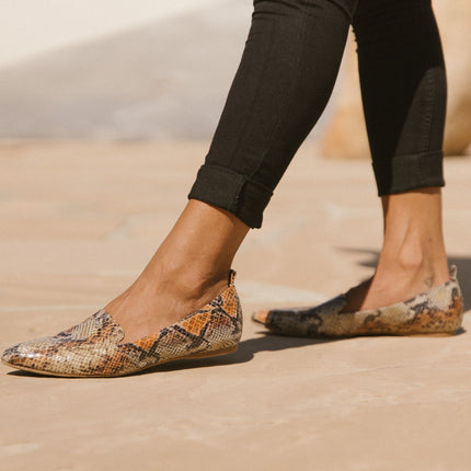 Women's Flat Socialite Orange Snake Skin