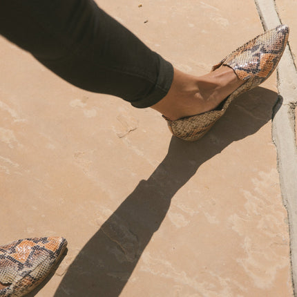 Women's Flat Socialite Orange Snake Skin