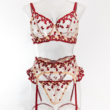 Women Sexy Lace Bra & Garter Set Lingerie | Floral Embroidered Push-Up
