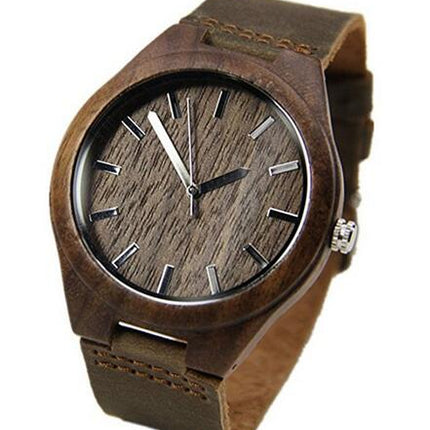 Walnut Wooden Wrist Watch With Leather Strap