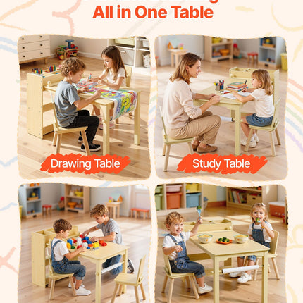 Kids Art Table And Chair Set, Toddler Craft Table With 3 Tiers Storage