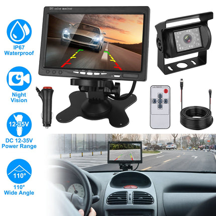1Pc 7In Screen Backup Camera System Vehicle Rear View Monitor Kit IP67