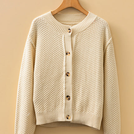 Solid Button-Up Cropped Cardigan Sweater