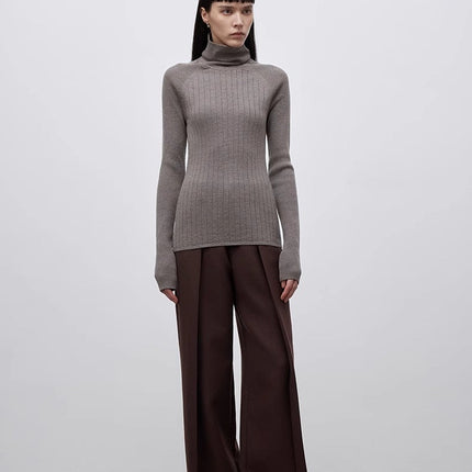 Imported wool pleated high-waisted straight-leg all-match slimming